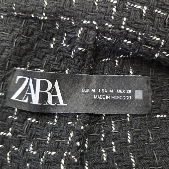 Zara Structured Tweed Black Jacket Silver Metal Buttons - Picture 14 of 16
